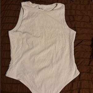 Ribbed White Sleeveless Bodysuit
